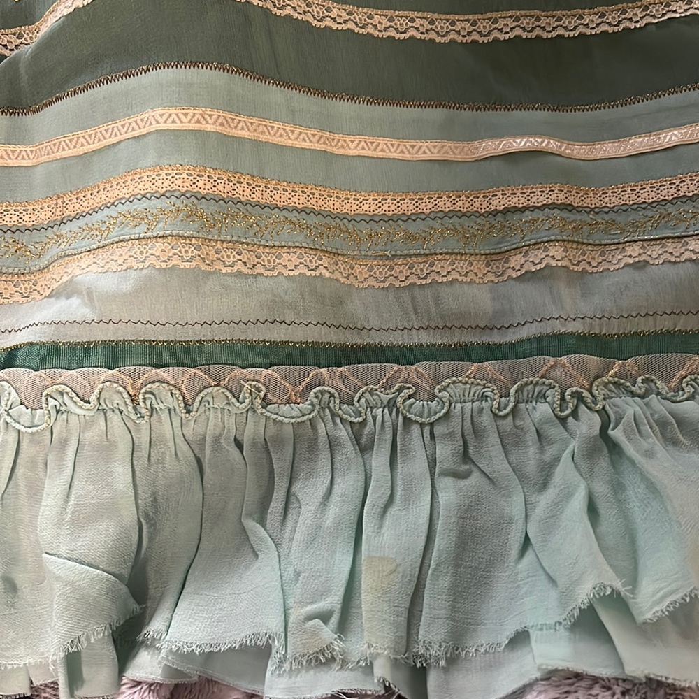 Anthropologie Odille mint green mixed media lace gold thread skirt Sz 4 - Picture 9 of 9